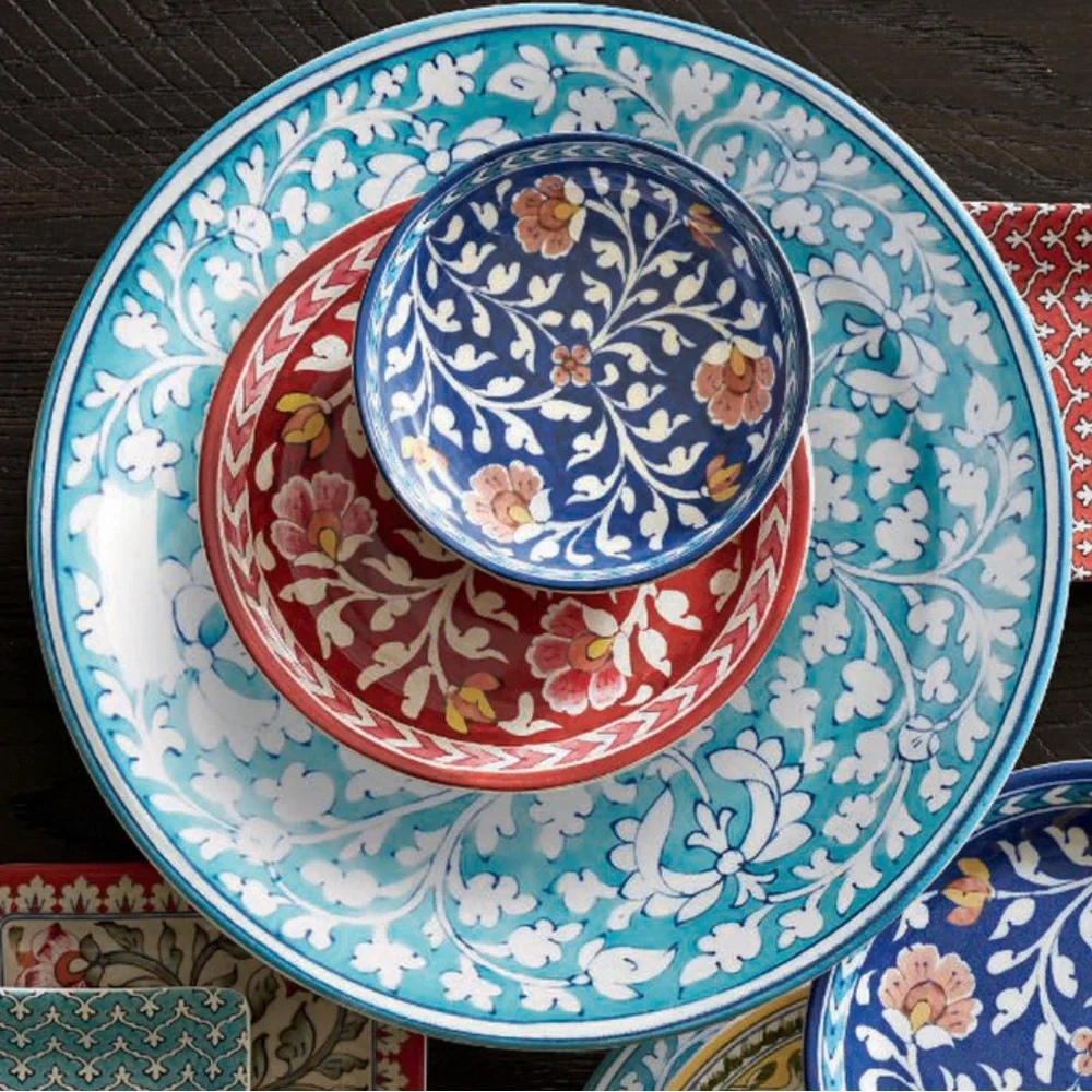 New Pottery Barn ‘Ava’ Floral Dinner Plate Set, S/4, Turquoise